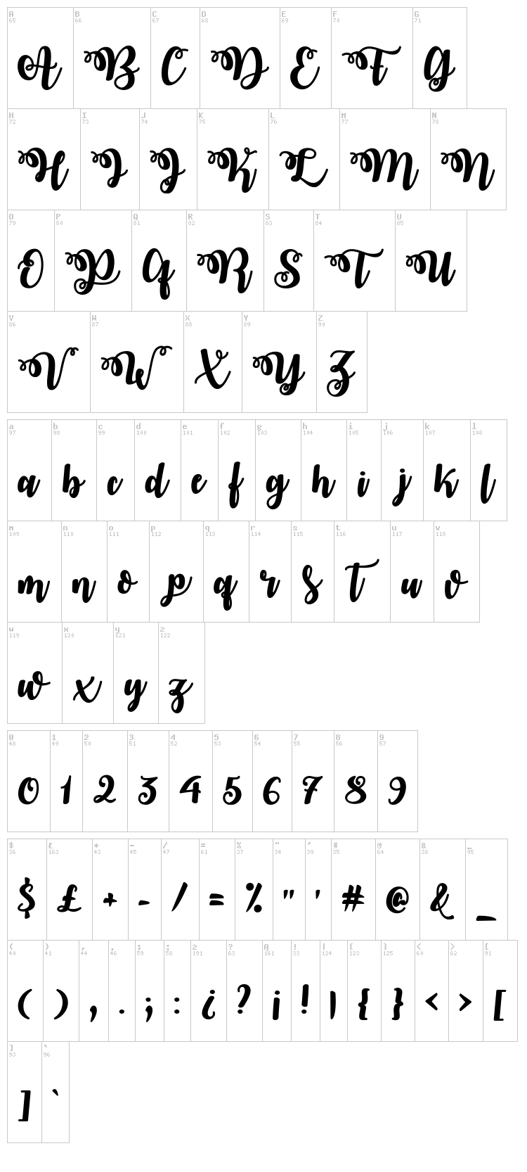 October Twilight font map